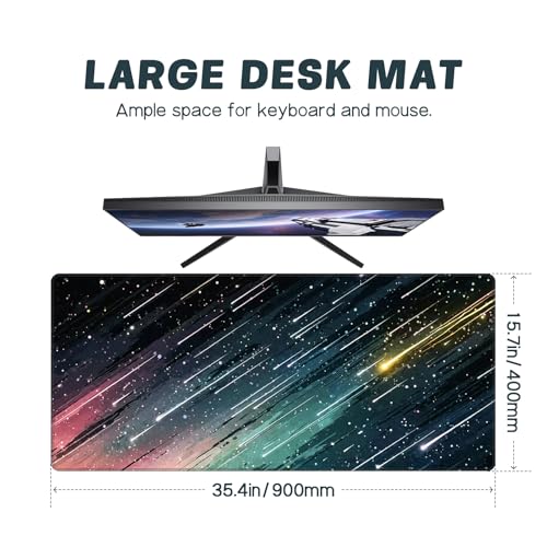 Baziabbo Cute Desk Mat,XXL Extended Large Mouse Pad,Gaming Mousepad with Stitched Edge,Non-Slip Rubber Base Keyboard Desk Pad for Home Office Study Game (Meteor) - color: Meteor