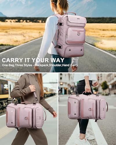PIJUSHI Carry on Travel Backpack for Women with Shoe Compartment Fits 16“ | 3-In-1 Convertible Duffel/Shoulder Bag with USB Port, Anti-Theft Pocket for Daily, Weekend Trip, PE039 Light Purple - color: Light Purple