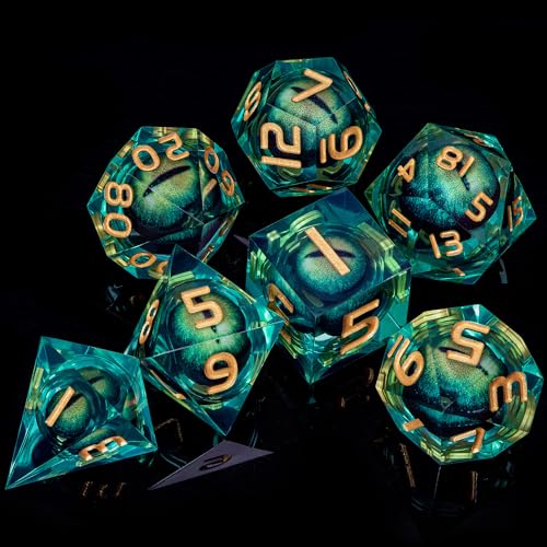 ARUOHHA DND Resin Dice Dragon Eye Liquid Core Polyhedral D and D Dice Set with Gift Box, Green Sharp Edged Dice Role Playing Game D20 D12 D10 D8 D6 D4 - color: Ly01-green