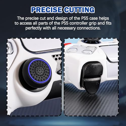 DLseego Protective Cover for PS5 Controller, Soft Silicone Ergonomic Anti-Slip Controller Case Skin with 4 PCS Thumb Stick Grip Caps - White - color: White