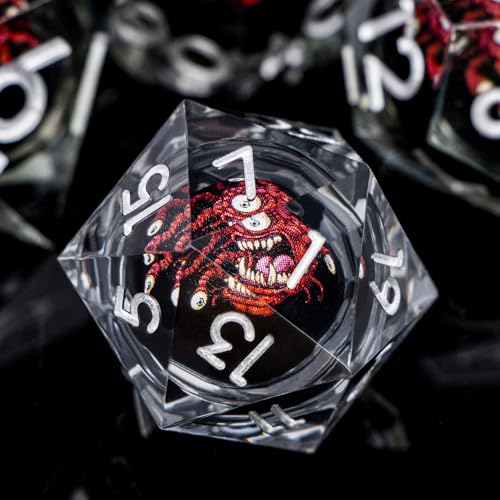 DND Monster Dice Set Liquid Core Sharp Edge Dice for Dungeons Dragons RPG Role Playing Game, Polyhedral D and D Dice with Gift Box D6 D8 D10 D12 D20 (Red Silver) - color: Red Black