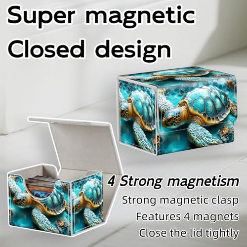 Trading Card Storage Box, Holds 100+ for MTG Cards, PU Leather with Magnetic Closure, Golden Blue Sea Turtle Fantasy Durable Deck Box for Magic the Gathering, Trading Card Games - color: Golden Blue Sea Turtle Fantasy