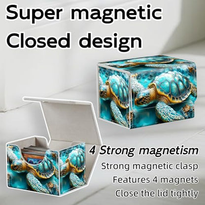 Trading Card Storage Box, Holds 100+ for MTG Cards, PU Leather with Magnetic Closure, Golden Blue Sea Turtle Fantasy Durable Deck Box for Magic the Gathering, Trading Card Games - color: Golden Blue Sea Turtle Fantasy