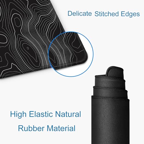 Gaming Mouse Pad, Large Topographic Mouse Pads for Desk, Non-Slip Rubber Base Mousepad, Keyboard Mouse Mat, Desk Pad with Stitched Edges, 31.5x11.8inch, Black Geographic Lines - color: 17 Black Geographic Lines
