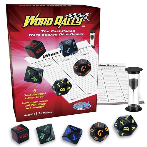 Word Rally Fast-Paced Word Building Family Dice Game | Fun Game with 5 Different RPG Letter Dice | Perfect for Travel, Parties, and Game Night | 2+ Players, Ages 8+