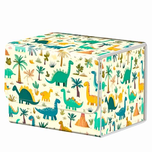 Strong Magnet for TCG MTG Commander Deck Box Playing Card Case Organizer Trading Card Case Trading Card Storage Box for Collectible Games Up to 200 Cards, Cute Dinosaur Print - color: Cute Dinosaur Print