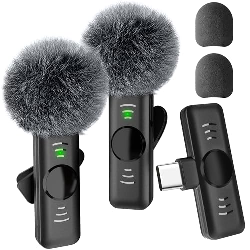 Wireless Lavalier Microphone 2 Pack Small Lapel mic for iPhone Android with Noise Reduction Lavalier Lapel Mics Mics for Interview Podcast YouTube TikTok Vlog - color: USB-C(androids）