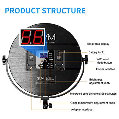GVM Desk Mount LED Video Light, 10'' Round Key Light with Built-in Diffuser and LCD Display, Bi-Color Professional Light for Game/Studio/Streaming/YouTube Video Shooting, APP Control CRI 97+