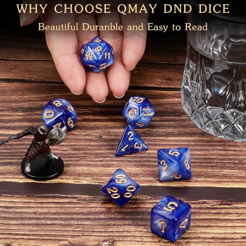 QMAY DND Dice Set -D&D Polyhedral Dice (7 Pcs) for Dungeons and Dragons (Deep Blue Sky) - color: Deep Blue Sky