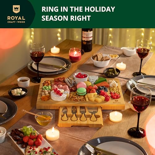 ROYAL CRAFT WOOD Premium Bamboo Charcuterie Board Set - Cheese Platter & Serving Tray & Serving Utensils - Perfect Housewarming Gift, Wedding, Bridal Shower Gift - Ideal for Entertaining and New Home - style: 1-3 Guests