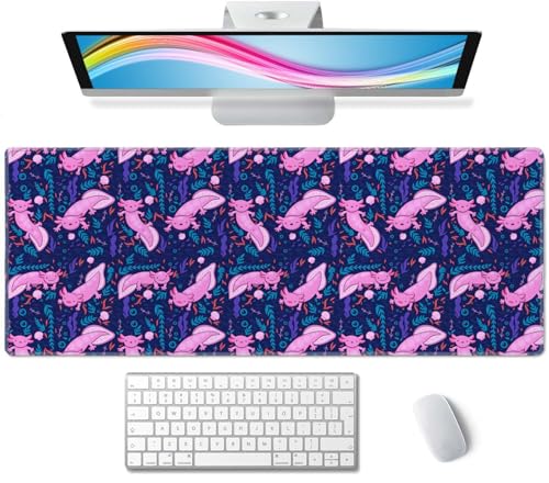 Axolotl Large Gaming Desk Mat - 31.5x11.8 inches Extended XL Big Cute Mouse Pad Waterproof with Non-Slip Base and Stitched Edges for Computer Keyboard - color: Axolotl