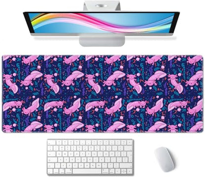 Axolotl Large Gaming Desk Mat - 31.5x11.8 inches Extended XL Big Cute Mouse Pad Waterproof with Non-Slip Base and Stitched Edges for Computer Keyboard - color: Axolotl