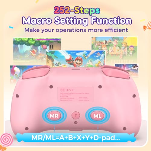 IINE Wireless Controller for Switch/PC/Android/IOS, Cute Gamepad with RGB Lights, Mini Pro Controller with Turbo/Macro/NFC Amiibo/Motion Sensor/Wake-Up/Rumble (Pink) - color: Pink