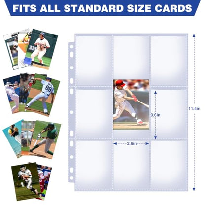 50 Pack 9 Pocket Card Sleeves Binder Sheets, Holds 900 Cards, Trading Card Sleeves for 3 Ring Binder, Protective Pages Sheets for Baseball, Football, Business, Game Cards