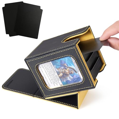 MTG Deck Box with Commander Display Window (Black&Yellow, 1 window) | Holds 120 Single/100 Double-Sleeved Cards, Fit MTG/PTCG/OPTCG Cards, Strong Magnet, PU Leather, With 2 Dividers & 1 Toploader - color: Black and Yellow