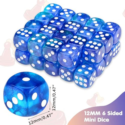 36 Pieces 12mm 6 Sided Mini Dice Set,Two Colours Glitter D6 Game Dice Set,6 Sided Standard Game Dice for Board Games Dice Games Classroom Teaching Dices Game,with Portable Gaming Box(Blue & Green) - color: D6-blue & Green Glitter