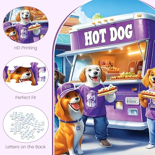 300 Piece Puzzles for Adults, Hot Dog Truck with Dogs Puzzles for Adults, Adorable Dogs and Hot Dog Truck 300 piece Jigsaw Puzzle, Ideal Home Decor Gift for Adults Kids Seniors, 20.5×15 in - style: Doggy Snack Stall