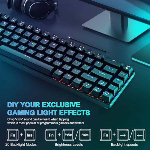 RaceGT Wired Mechanical Gaming Keyboard - 67 Keys Ultra-Compact Mini Keyboard, Wired USB Keyboards, Multi Color RGB Illuminated LED Backlit for PC Gamer Computer Desktop (Black)…