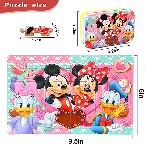 MZZOTOY Puzzles for Kids Ages 4-8, 60 Pieces for Kids Ages 3-5 in a Metal Box Jigsaw Puzzles Girls and Boys Educational Toys Gifts - color: Minnie