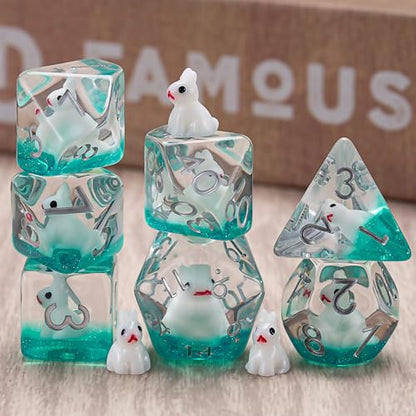 Resin Rabbit DND Dice Set, Polyhedral D&D Dice Animal Inclusion Dice for Dungeons and Dragons MTG RPG Board Games for 15 Years and Up - color: Rabbit