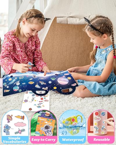 Walenced Reusable Sticker Book for Toddlers, Travel Stickers for Kids, Toddler Craft Activities Toys, Birthday Gifts for Boys & Girls - style: Space