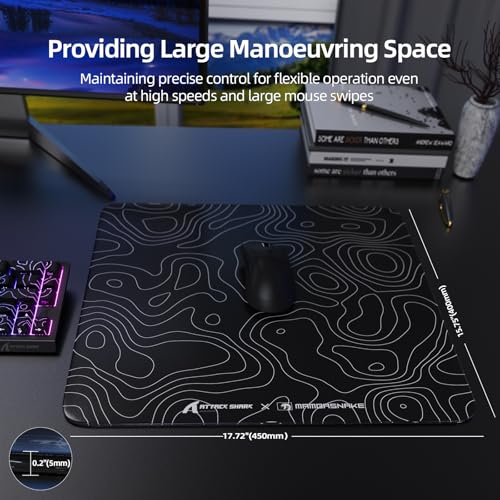 Attack Shark CM05 Contour Glass Gaming Mousepad,Nano-Micro-Etched Texture,Smooth Glass Surface,High Accuracy,Fast-Moving,Anti-Scratch,PU Leather Super Non-Slip Base,Large Size(450×400mm),Black contour - color: Black contour, size: 17.7L x 15.7W inches