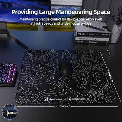 Attack Shark CM05 Contour Glass Gaming Mousepad,Nano-Micro-Etched Texture,Smooth Glass Surface,High Accuracy,Fast-Moving,Anti-Scratch,PU Leather Super Non-Slip Base,Large Size(450×400mm),Black contour - color: Black contour, size: 17.7L x 15.7W inches
