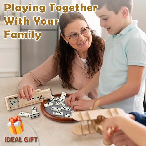 Smilejoy Double Six Dominoes Set for Adults, 28 Tiles with Wooden Box | For 2-4 players, recessed markings,Travel wood case, 28 domino tiles,metal spinner, Family game night,gift choice - size: Medium