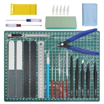 Bigstone 30 PCS Model Tools Kit Hobby Building Tool Modeler Basic DIY Tools Craft Set for Cars, Airplanes, Buildings, Robots Gundam Plastic Models Building Repairing and Fixing