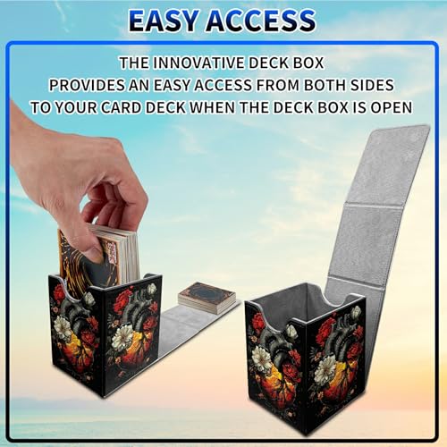 Heart Flower Card Deck Box, MTG Commander Deck Box Card Deck Case for Trading Cards, 100+ Sleeved Cards with PU Leather Magnetic Card Storage Box for TCG CCG Magic Cards - color: Card Deck Box-596