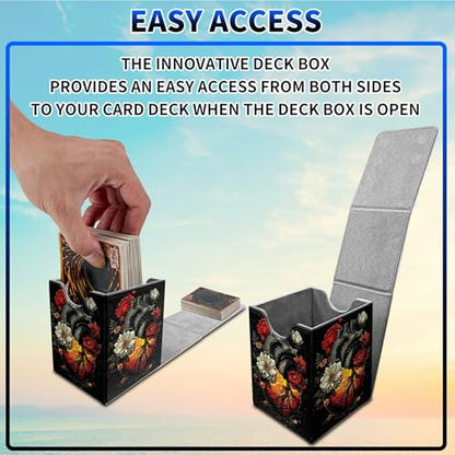 Heart Flower Card Deck Box, MTG Commander Deck Box Card Deck Case for Trading Cards, 100+ Sleeved Cards with PU Leather Magnetic Card Storage Box for TCG CCG Magic Cards - color: Card Deck Box-596