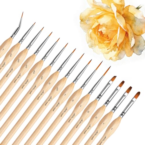 Golden Maple Detail Paint Brush Set, 15pcs Miniature Paint Brushes with Triangular Handles for Fine Detailing & Art Painting - Acrylic, Oil, Watercolors & Paint by Number, Models, Figurine, Craft - color: Wooden