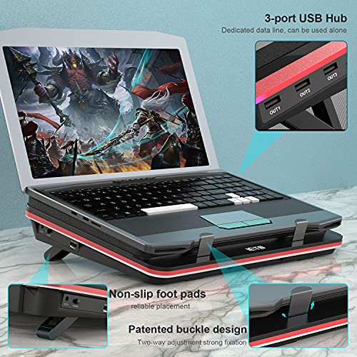 IETS GT500 Powerful Turbo-Fan (5000 RPM) Laptop Cooling Pad with Infinitely Variable Speed,Seal Foam for Rapid Cooling Gaming Laptop,13-17.3inch Laptop Cooler with 3-Port USB Hub - color: V1(Hub)