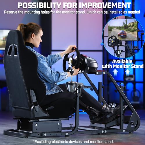 Marada Racing Simulator Cockpit with Black Seat Fit for Fanatec,for PXN,for Thrustmaster,for Logitech G29 G27,Adjustable Stable Monitor Mounting Frame with Gear Shifter Mount,Pedal & Wheel Not Include