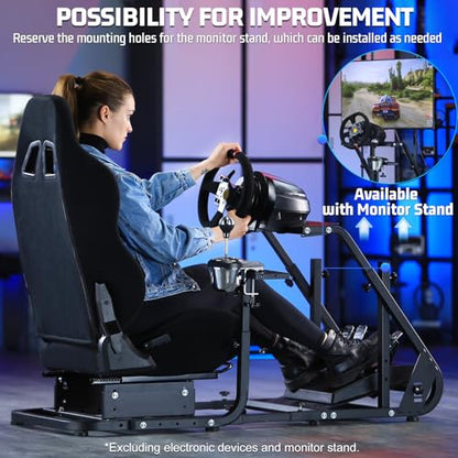 Marada Racing Simulator Cockpit with Black Seat Fit for Fanatec,for PXN,for Thrustmaster,for Logitech G29 G27,Adjustable Stable Monitor Mounting Frame with Gear Shifter Mount,Pedal & Wheel Not Include
