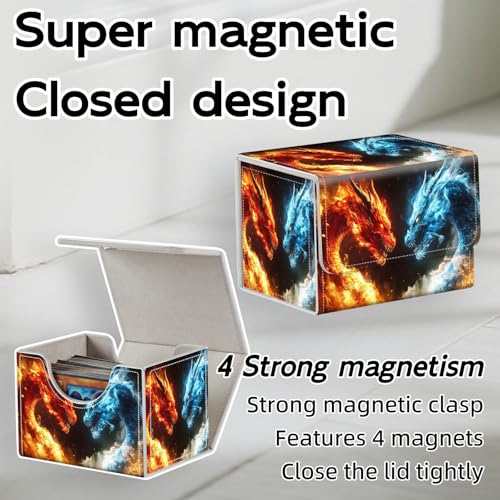 Trading Card Storage Box, Holds 100+ for MTG Cards, PU Leather with Magnetic Closure, Fire vs Ice Dragons Fantasy Durable Deck Box for Magic the Gathering, Trading Card Games - color: Fire vs Ice Dragons Fantasy