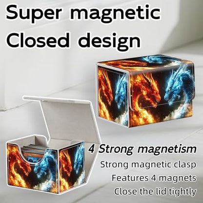 Trading Card Storage Box, Holds 100+ for MTG Cards, PU Leather with Magnetic Closure, Fire vs Ice Dragons Fantasy Durable Deck Box for Magic the Gathering, Trading Card Games - color: Fire vs Ice Dragons Fantasy