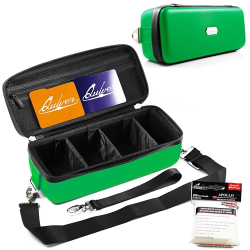 Quiver Time Green Bolt Card Carrying Case fits Pokemon Cards and other TCG Games - Storage Bag for Playing/Trading Cards and Deck Box (Straps, Dividers & 100 Apollo Card Sleeves) - color: Green, size: Bolt Card Carrying Case