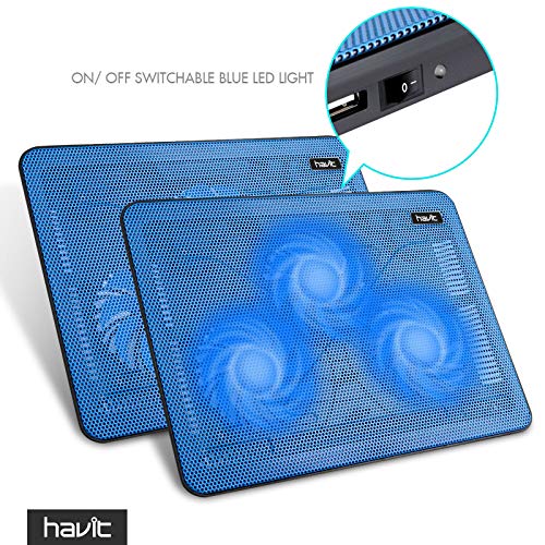 Havit HV-F2056 15.6-17 Inch Laptop Cooler Cooling Pad - Slim Portable USB Powered (3 Fans) (Blue) - color: blue