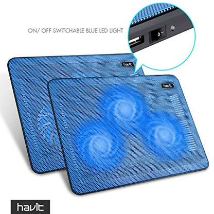 Havit HV-F2056 15.6-17 Inch Laptop Cooler Cooling Pad - Slim Portable USB Powered (3 Fans) (Blue) - color: blue