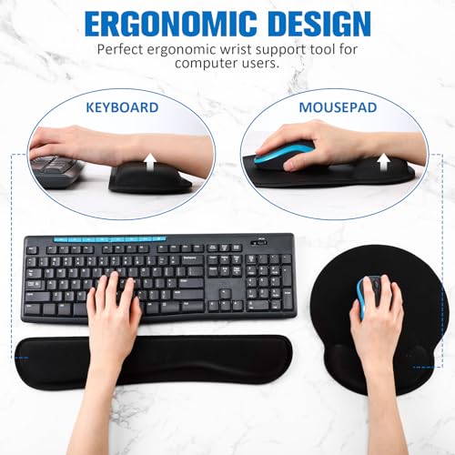 Yunsailing 8 Pcs Ergonomic Mouse Pad and Keyboard with Wrist Support Set Soft Smooth Gel Rest Comfortable Memory Foam for Easy Typing Gaming Computer Laptop Office Home