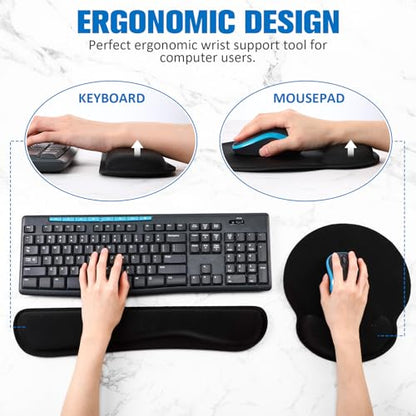 Yunsailing 8 Pcs Ergonomic Mouse Pad and Keyboard with Wrist Support Set Soft Smooth Gel Rest Comfortable Memory Foam for Easy Typing Gaming Computer Laptop Office Home