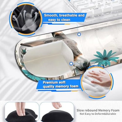 Large Gaming Mouse Pad+ Keyboard Wrist Rest Set, Ergonomics Memory Foam Mouse Mat Wrist Rest Support for Home Office, Waterproof Extended Mousepad 31.5x11.8in, Cute Donkey Desk Pad - color: Yvb-mousepad-9-f-160