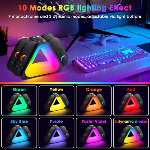 Switch 2 Controller Charging Dock RGB Light for 4 Joy-Cons | Ergonomic magnetic station offers fast USB-C charging with vivid RGB lighting effects