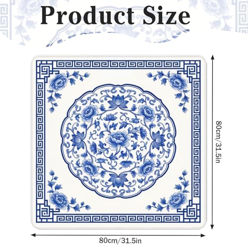 Britimes Mahjong Mat with Black Carrying Bag,31.5"x31.5", Floral Oriental | Blue Non-Slip Noise Reduction Gaming Mat Rubber Multi Purpose Game Table Cover for Mahjong Card Dominoes Board Tile Games - color: Blue Flowers