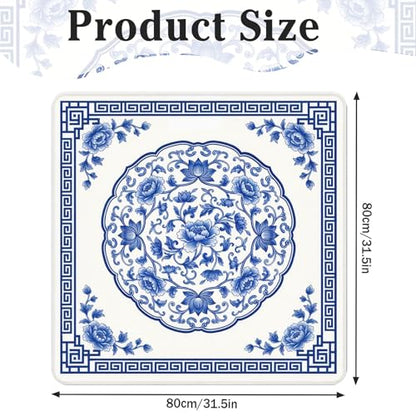 Britimes Mahjong Mat with Black Carrying Bag,31.5"x31.5", Floral Oriental | Blue Non-Slip Noise Reduction Gaming Mat Rubber Multi Purpose Game Table Cover for Mahjong Card Dominoes Board Tile Games - color: Blue Flowers