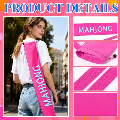 34 Inch Long Mahjong Mat Bag Cute Double Strapped Canvas Drawstring Mahjong Holder Lightweight Outdoor Carrying Bag for Board Games Travel Storage-Mat Not Include(Pink,1 Pc) - color: Pink, style: Soild