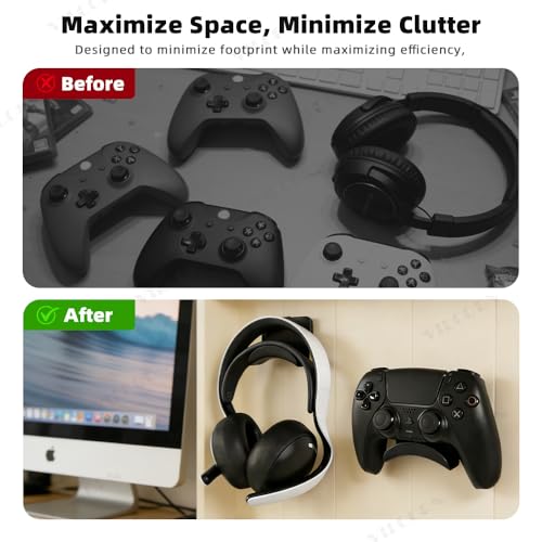 Universal Headphone Hanger Wall Mount & Under Desk Hook – Adhesive Headset Stand for Gaming Headsets & Game Controller Stand