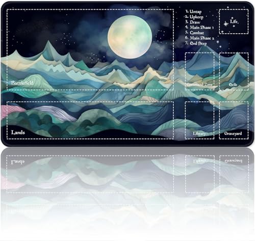 Playmat for MTG Magic Size 24x14 Inch Game Mats Tabletop Magic Play Mats,Premium Smooth Rubber Surface, Mousepad Compatible Qindaiwen for MTG RPG CCG Trading Card Game Play mats, Colorful Moon - color: Colorful Moon Landscape, size: playmat with zones