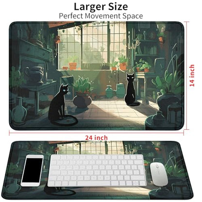 Card Mat for MTG & TCG Playmat,Black Cats | 24" x 14" Non-Slip Card Game Mat with Stitched Edges, Waterproof Desk Table Mat & Oversized Mouse Pad for Gaming & Office